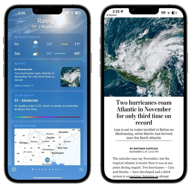 阆中苹果14维修分享iPhone 14手机如何看天气时顺带看新闻 